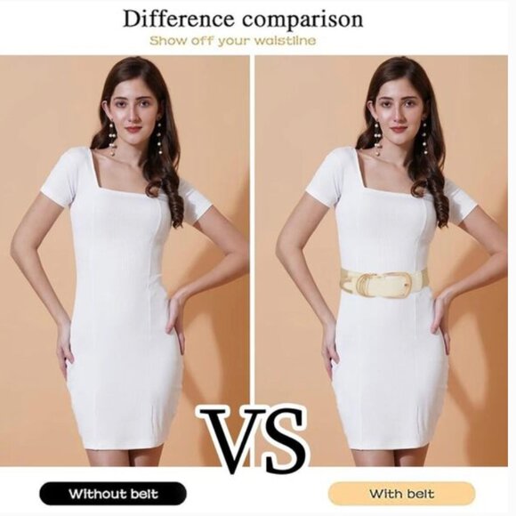 Women’s Wide Stretch Elastic Waist Belt – Bling Beige with Gold Buckle main image 4